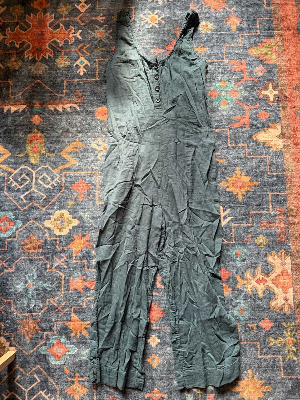 Prana Slate Green Button-Front Sleeveless Jumpsuit